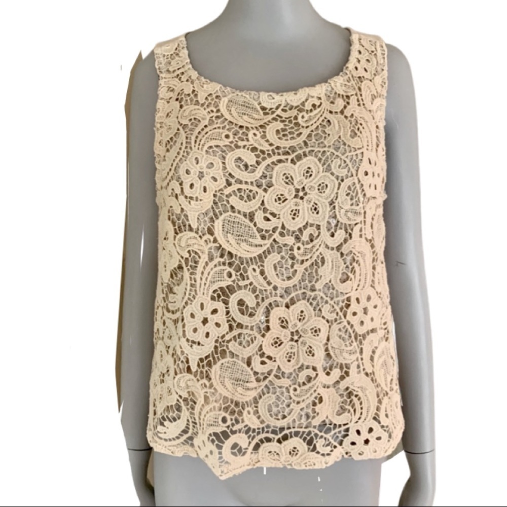 ANTHROPOLOGIE Charlotte Tarantola Crochet Lace Tank Top Creme Sz SM